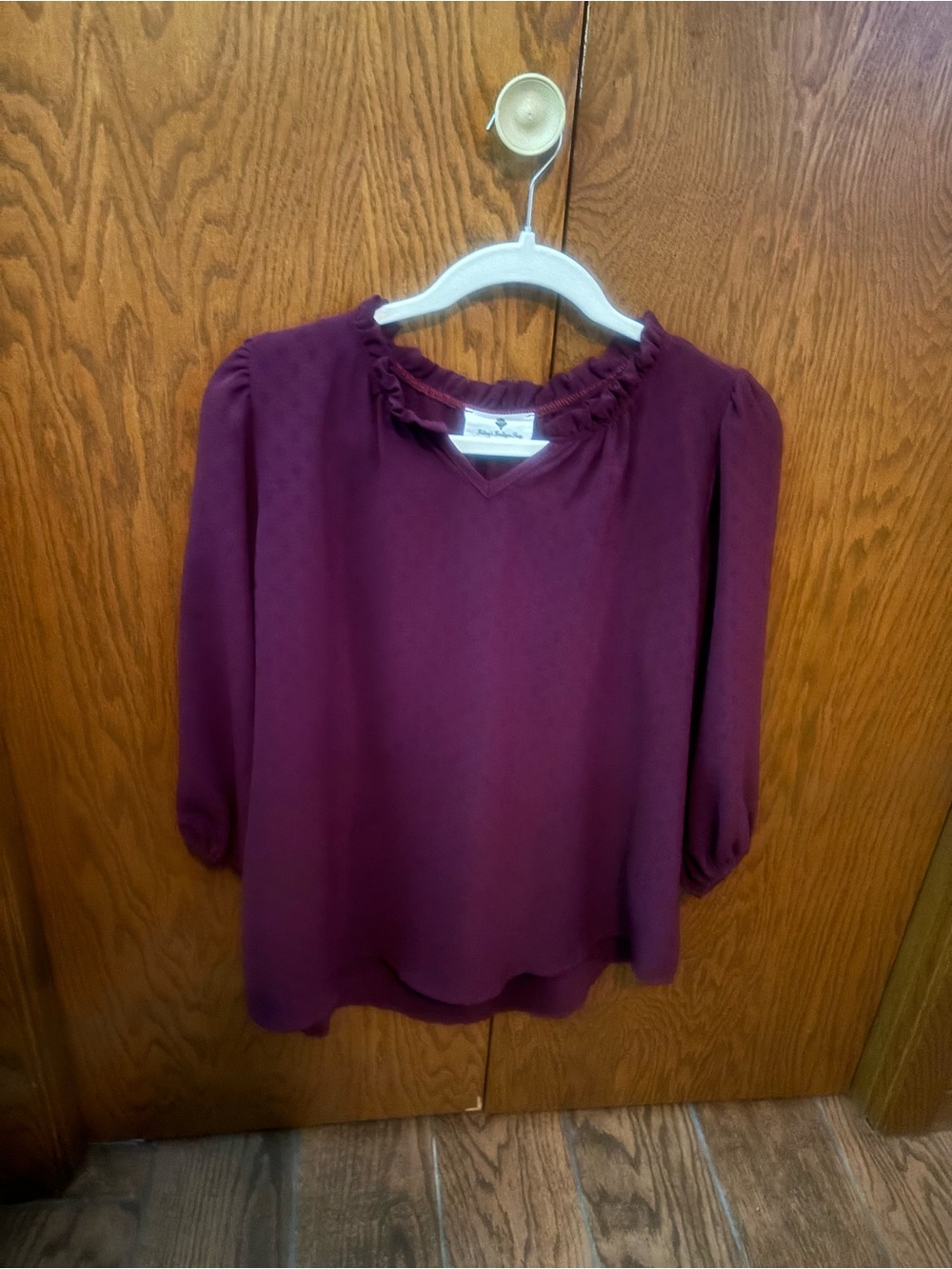 Women's Ruffled Neck Long-Sleeve Blouse - Burgundy